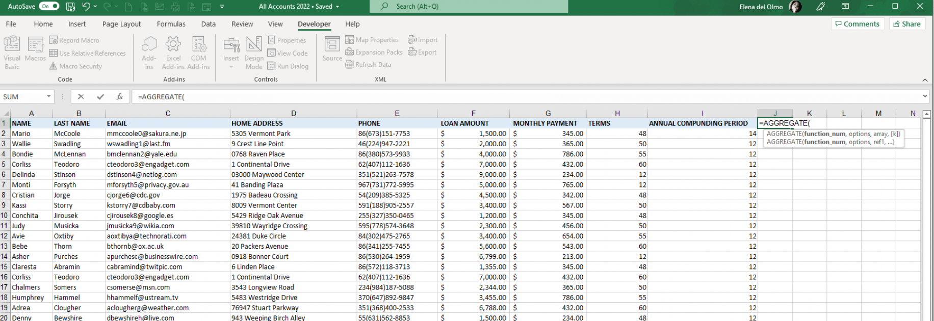 Excel Data Aggregation Methods